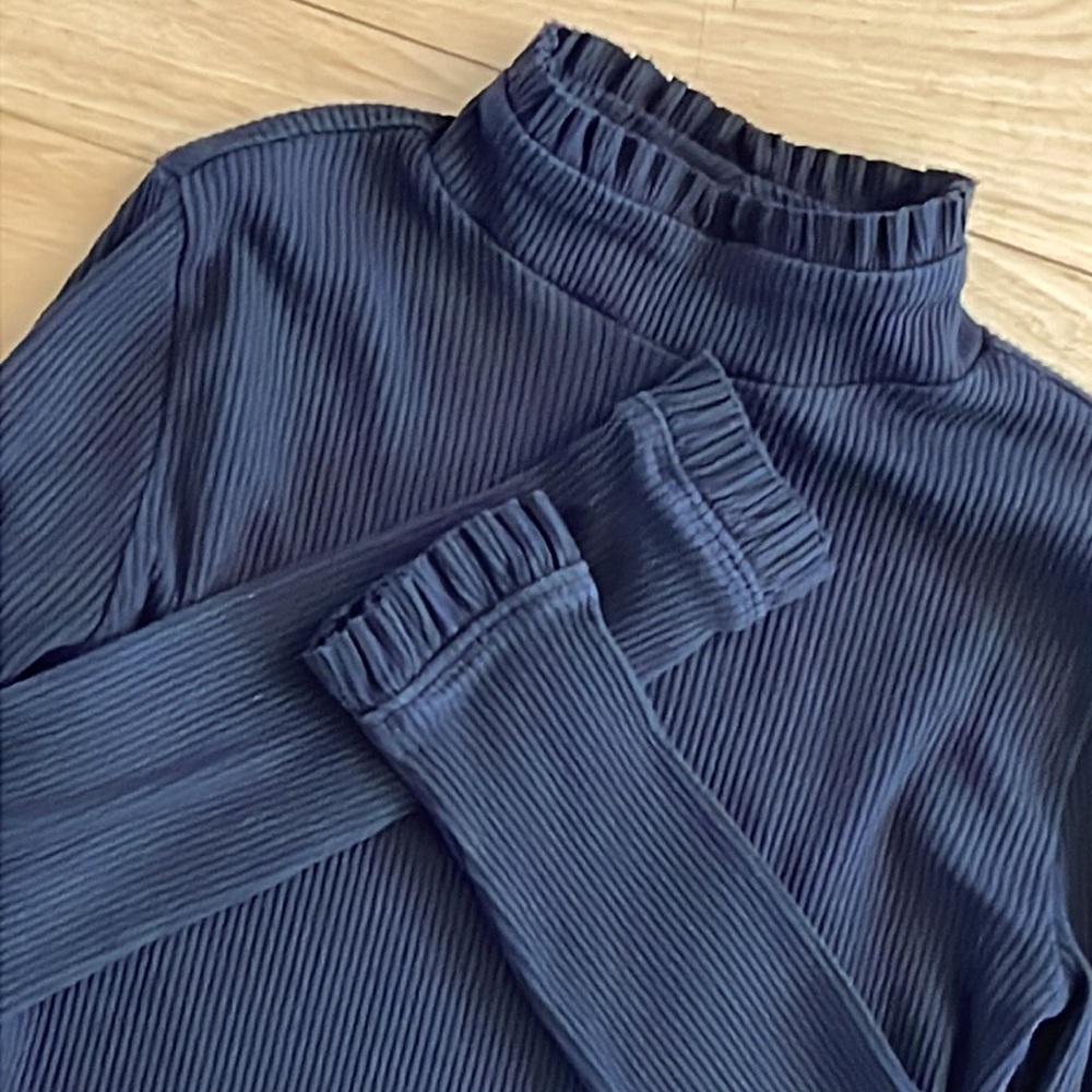 J. Crew Vintage Rib Ruffle Mockneck Tee - Picture 2 of 6